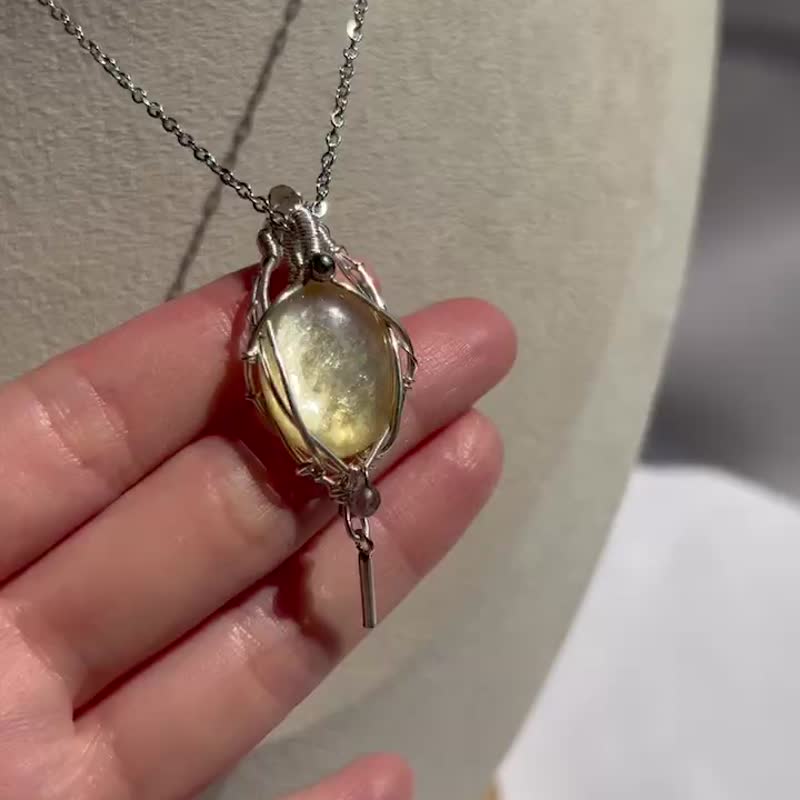 黄金锂辉云母金属编织_项链_天然石_矿石_不锈钢链_饰品 - 项链 - 半宝石 