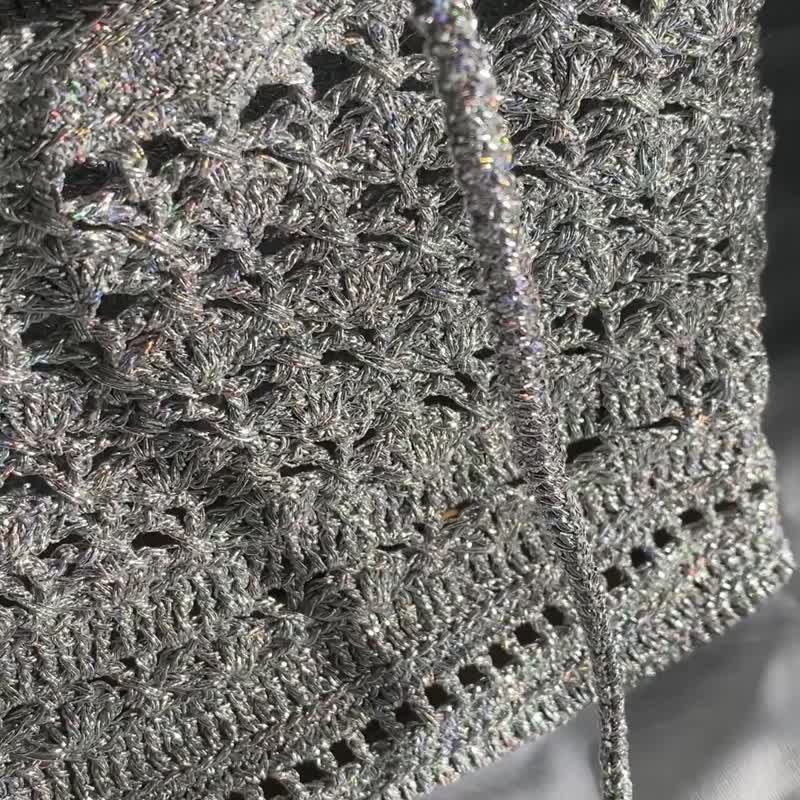 彩虹银金属方网斜背包 - 侧背包/斜挎包 - 聚酯纤维 银色