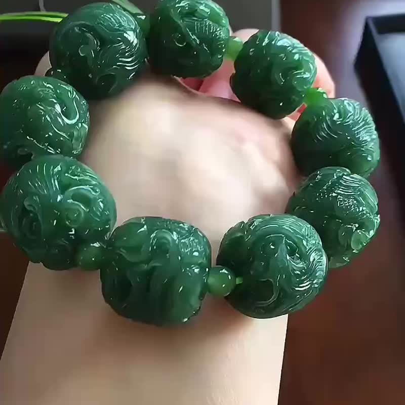 秒杀价 收藏级天然碧玉龙凤桶珠手链 珠经20MM霸气款 可遇不可求 - 手链/手环 - 玉石 