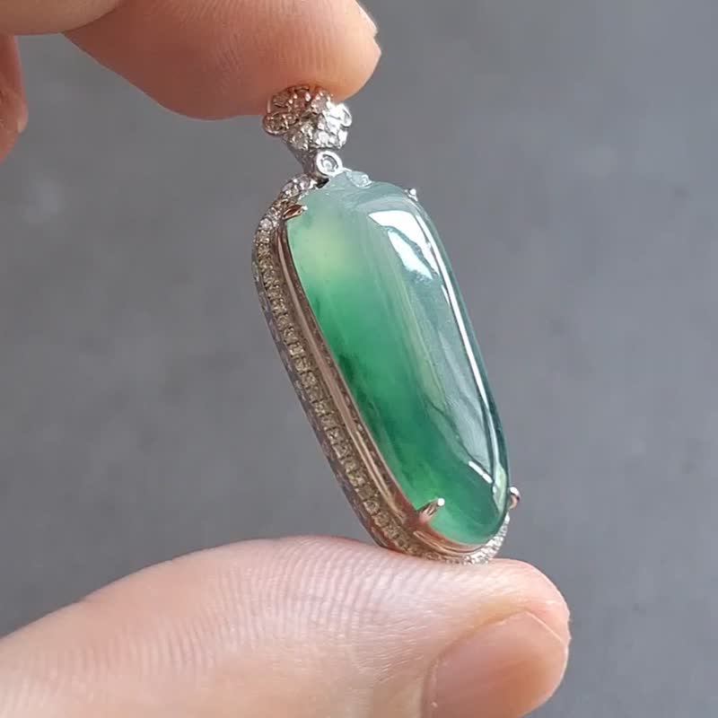 天然缅甸翡翠罕有色系福瓜吊坠 | 通体18k真金真钻镶嵌 | 玉器 - 项链 - 玉石 
