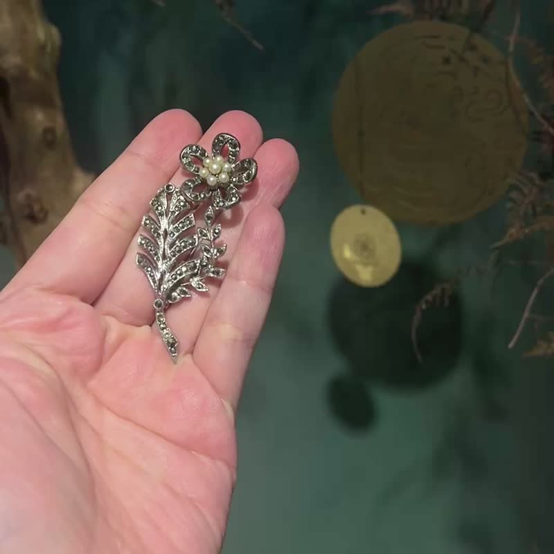 英国纯银白铁矿 镂空勿忘我胸针—欧洲古董首饰 Vintage Jewelry - 胸针 - 银 