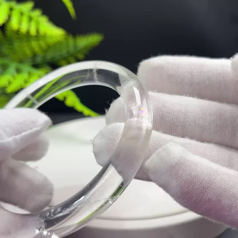 精美 白水晶手镯 59MM 冰透彩虹闪片石英手环 净化心灵平衡能量 - 手链/手环 - 水晶 白色
