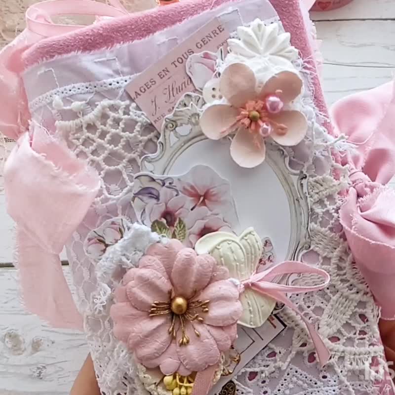大号花卉花园垃圾日记手工蕾丝法式别致花朵笔记本 - 笔记本/手帐 - 纸 粉红色