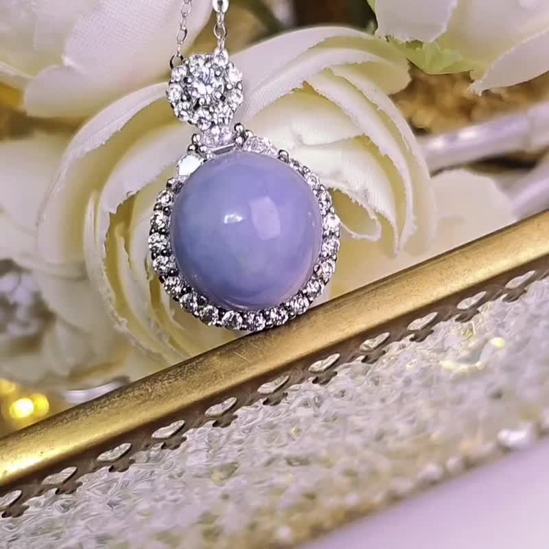 招财•贵人|超厚梦幻薰衣草浓紫|缅甸A货翡翠糯紫蛋纯银豪镶吊坠 - 项链 - 玉石 
