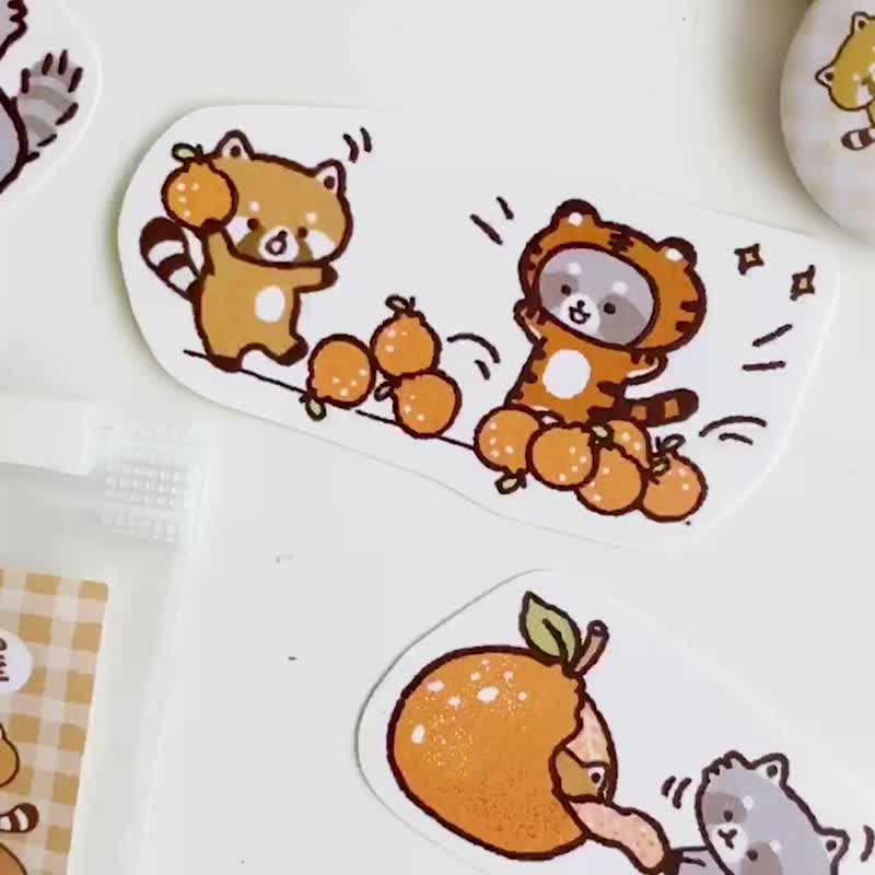 浣熊菓子屋-橘子贴纸包/手帐贴纸 - 贴纸 - 纸 咖啡色