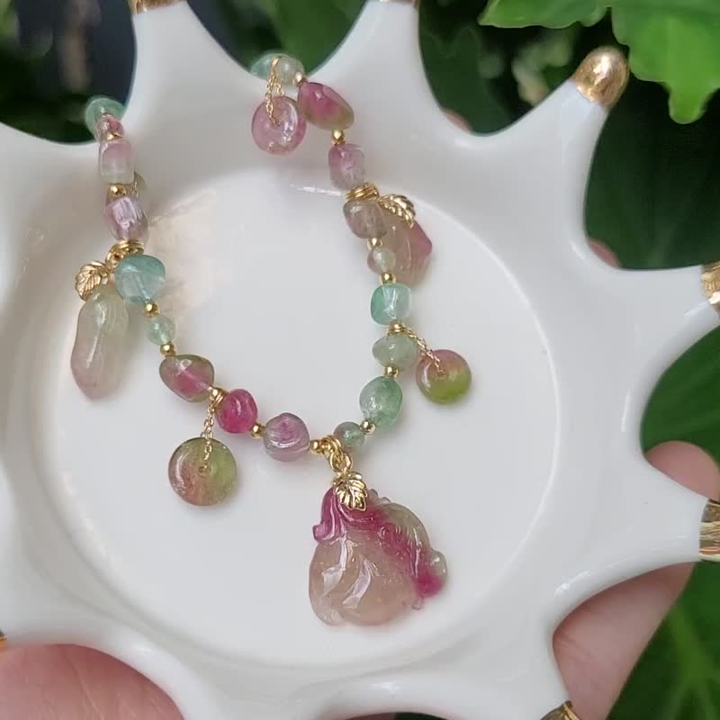 稀有西瓜碧玺 多宝钏 古钱 好事花生 智慧 招财 手链 单品 礼物 - 手链/手环 - 宝石 多色