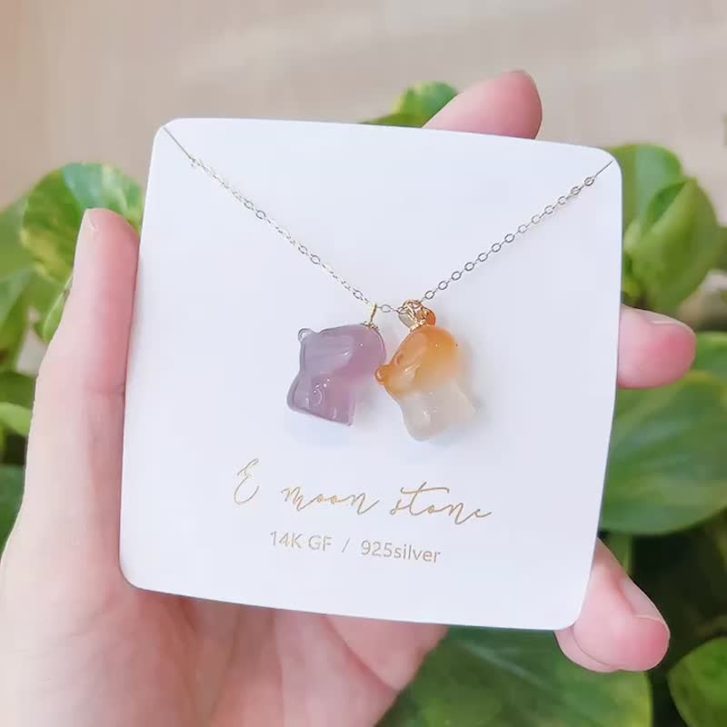 卡皮巴拉 超Q呆萌水豚天然玛瑙石项链 14K - 项链 - 水晶 紫色