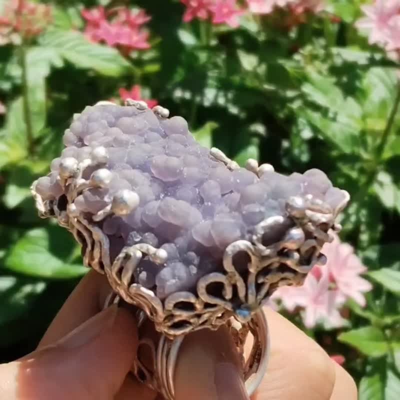 葡萄玛瑙原矿手工银戒 纯银戒指~ Ripe~Grape Agate Silver Ring - 戒指 - 纯银 