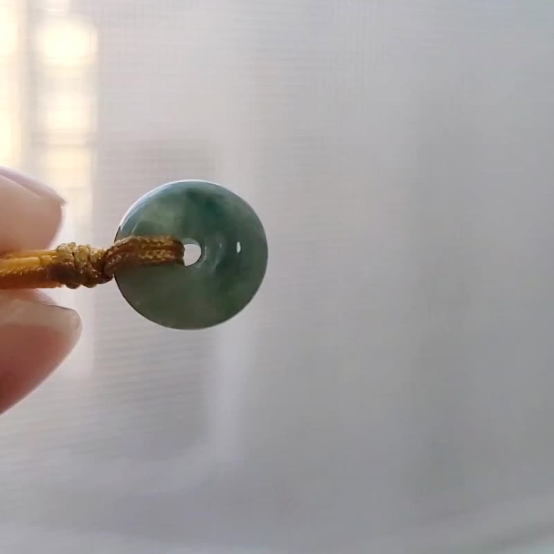 亲翠 天然翡翠 冰满绿微飘花 艳色平安扣项链 - 项链 - 玉石 绿色