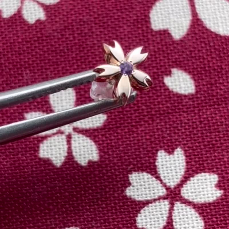 耳针/紫水晶/K10金/包邮/日本制造/日式/和风 - 耳环/耳夹 - 玫瑰金 金色