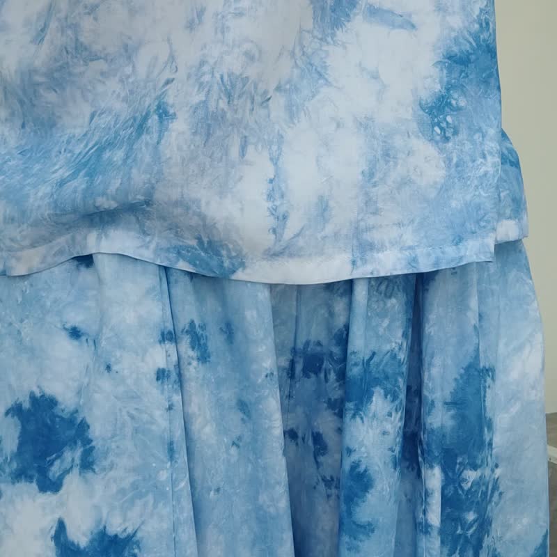 E Emma Pants - 酷靛蓝色扎染长裤 - 女装长裤 - 棉．麻 蓝色