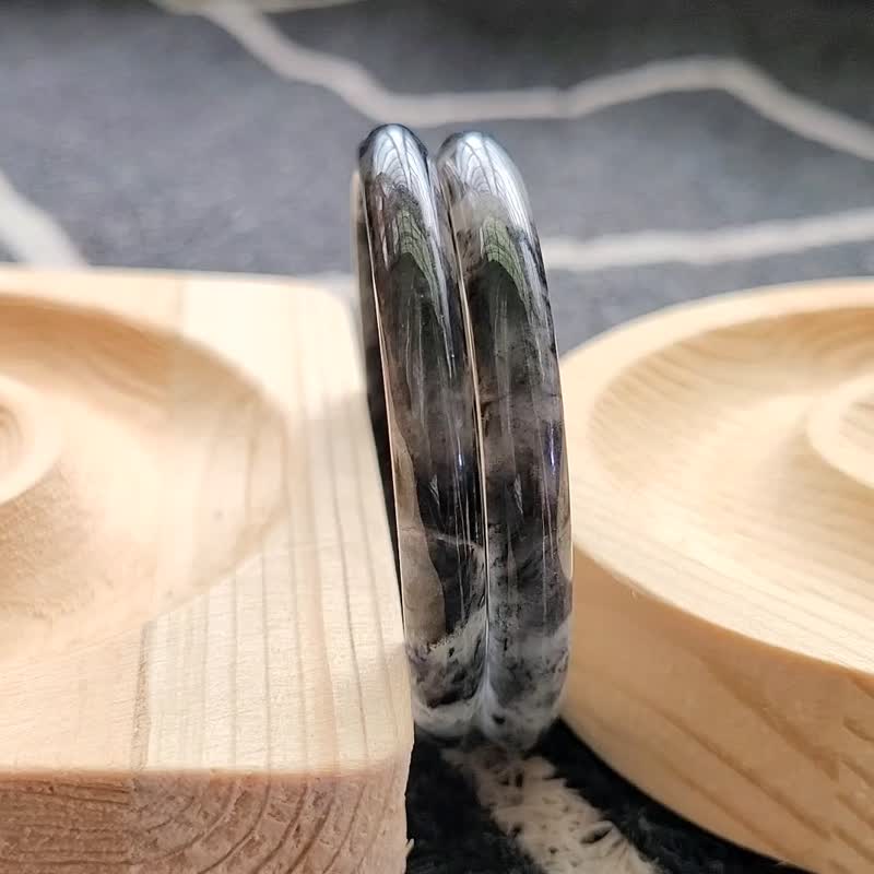 【亲翠】天然翡翠 冰乌鸡全透水墨儿童47mm手镯 - 手链/手环 - 玉石 黑色