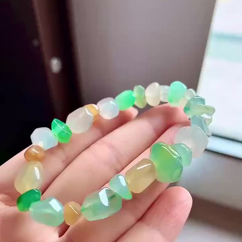 冰种翡翠天然翡翠 A玉 玉珠 玉链手链 • 冰种随形多宝翡翠手串 - 手链/手环 - 玉石 多色