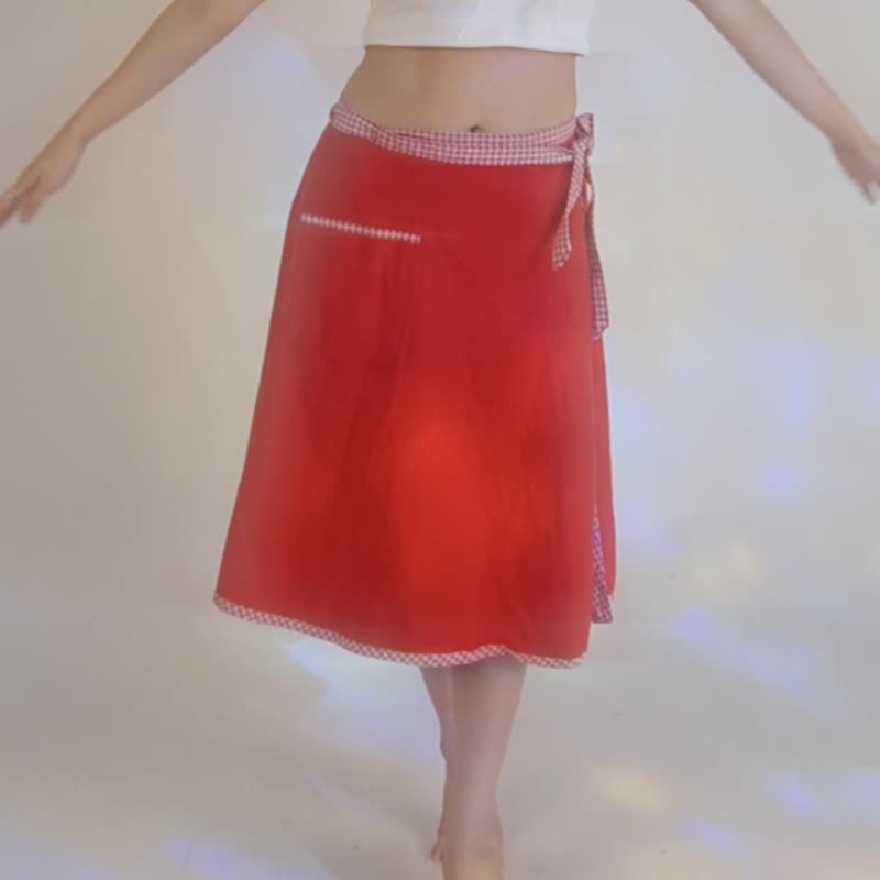 2ways red houndstooth 90s (Japan) - 裙子 - 棉．麻 红色