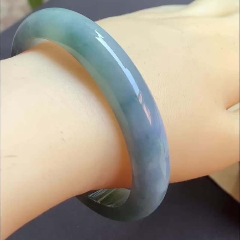 翡翠天然翡翠玉镯 A玉手镯 玉鈪 • 紫蓝飘花莫奈花园翡翠福镯 - 手链/手环 - 玉石 蓝色