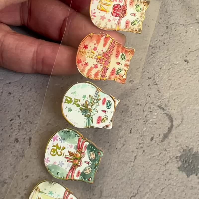 达摩猫亮面PET胶带/烫立体雷射金/自带离型纸 - 纸胶带 - 塑料 金色