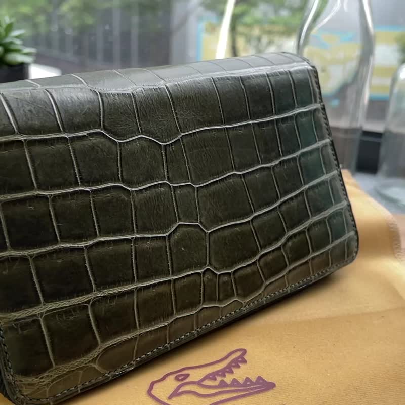 哑面墨绿色鳄鱼皮革长银包 - 皮夹/钱包 - 真皮 绿色