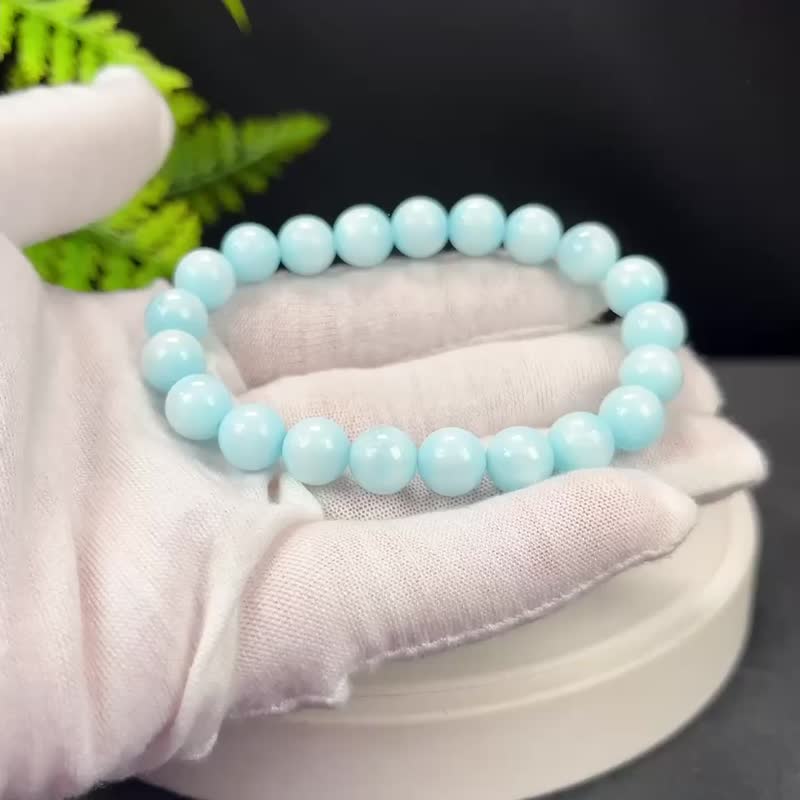 高品质异极矿手串8.6mm冰润高瓷玉化浅蓝白女单圈增强自信心解压 - 手链/手环 - 宝石 蓝色