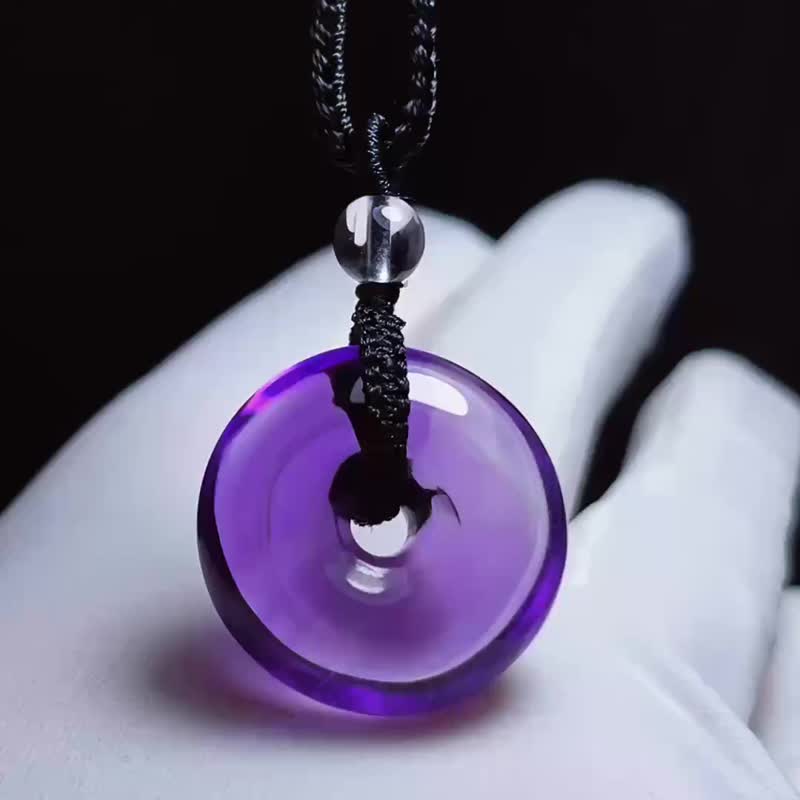 天然紫水晶平安扣吊坠 挂件 天然原色 招财进财 避邪 转运 - 吊饰 - 水晶 