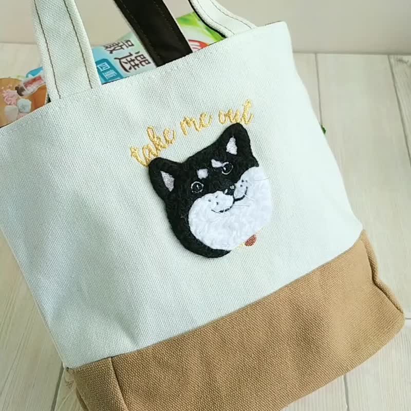 *带我出门*双杯提袋/饮料袋  黑柴 2种立体图案 - 手提包/手提袋 - 其他人造纤维 卡其色