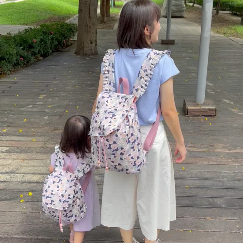 旅行手作亲子包 紫晴山茶花美型后背包 亲子装 儿童背包 定制化 - 亲子装 - 棉．麻 紫色
