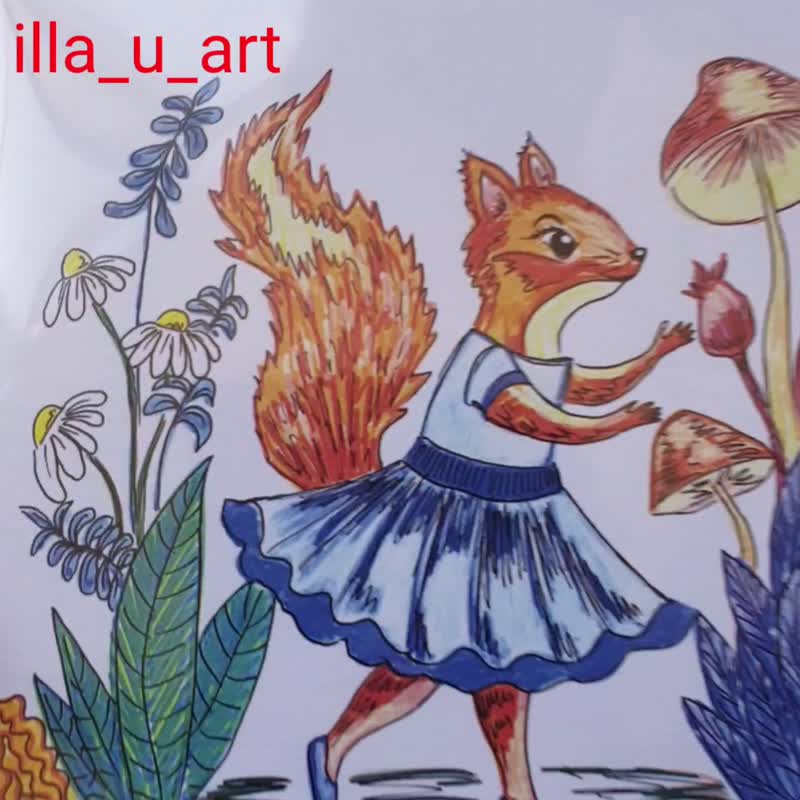 松鼠明信片秋季动物有趣收藏美术卡片可打印适合儿童 - 卡片/明信片 - 纸 橘色