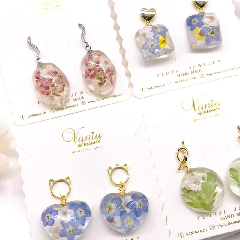 草绿色真花/日本物料/晶莹剔透/心形冰格耳环925纯银/一件包邮 - 发饰 - 植物．花 绿色