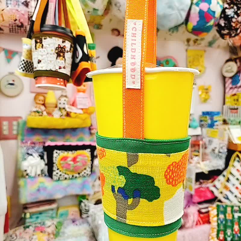 手绘风森林小树款饮料提袋 饮料杯袋 - 随行杯提袋/水壶袋 - 棉．麻 