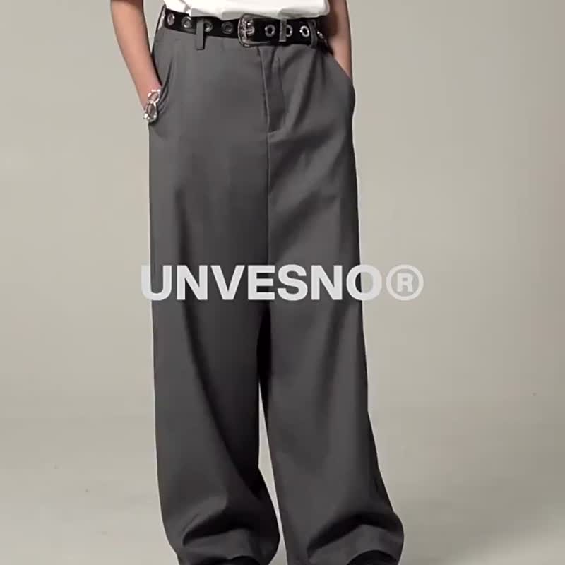 Unvesno (UN) 460g飞鼠微低档造型感廓形垂感西裤 TR-3179 - 中性裤装 - 棉 黑色