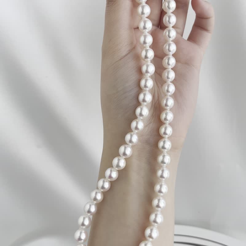 日本直送 樱花粉白 镜面光 8mm Akoya珍珠项链 串珠项链 海水珍珠 - 项链 - 珍珠 白色