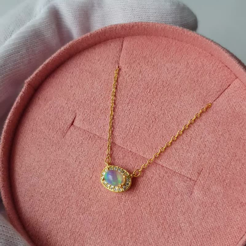 蛋白石 925 纯银 型坠饰项链 - 项链 - 纯银 多色