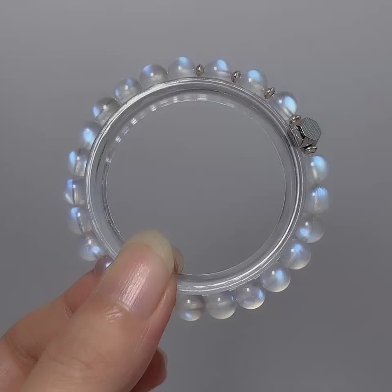 宝石系 天然矿石 蓝月光 7 mm 天铁陨石  925纯银 手链 - 手链/手环 - 宝石 透明