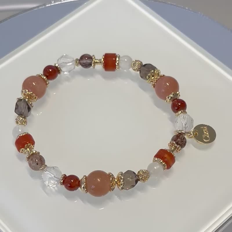好孕好运 / 备孕助孕 石榴石 红玛瑙 橙月光太阳石 天然水晶手链 - 手链/手环 - 水晶 