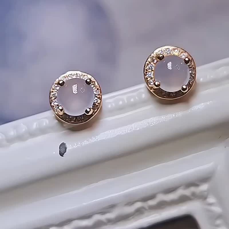 |贵气美人|a货翡翠高冰淡粉紫蛋5.5mm纯银镀18k玫简约款耳环 - 耳环/耳夹 - 玉石 
