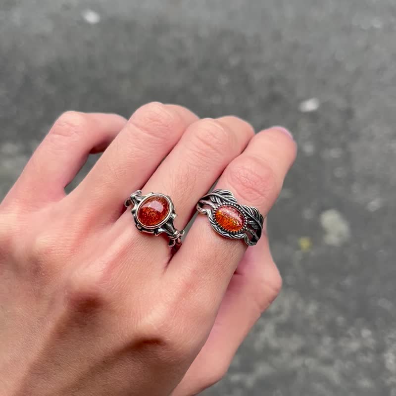 喜迎瑶 925银 金太阳 太阳石 活口 戒指 民族风 爱心戒指 男女 - 戒指 - 水晶 银色