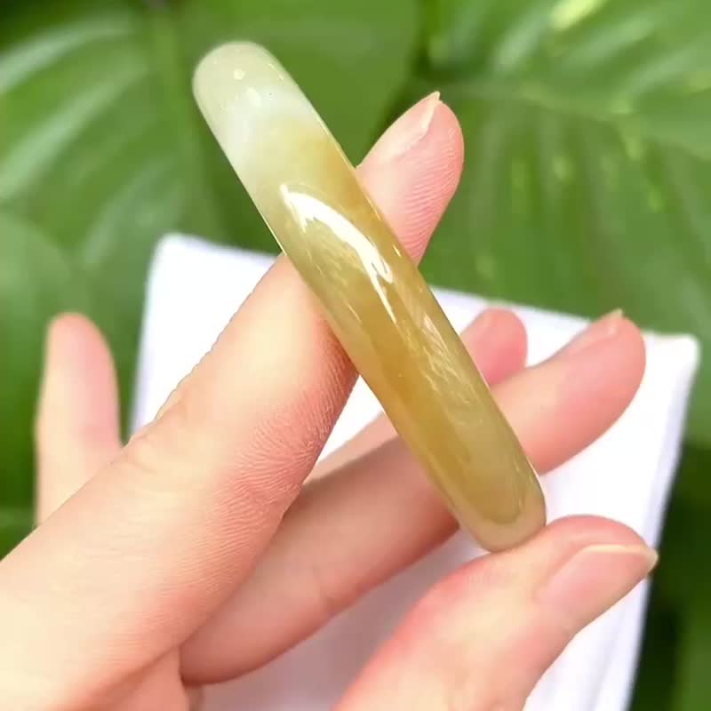 冰种 天然翡翠 缅甸 A玉 玉镯 • 冰种柚子蜜油翡翠福镯 - 手链/手环 - 玉石 橘色