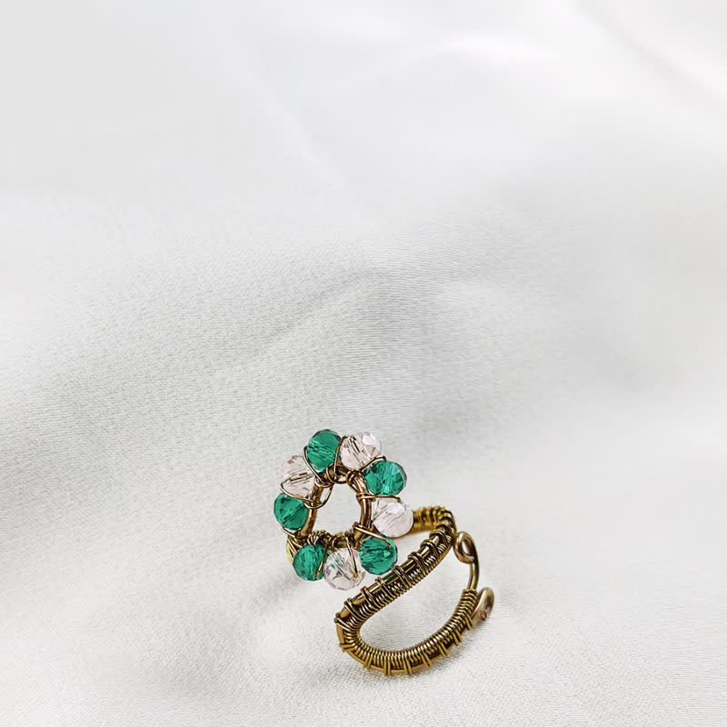 【BE youself】碧月花影 |戒指 |艺术金属线 |水晶珠 |纯手作 - 戒指 - 铜/黄铜 多色