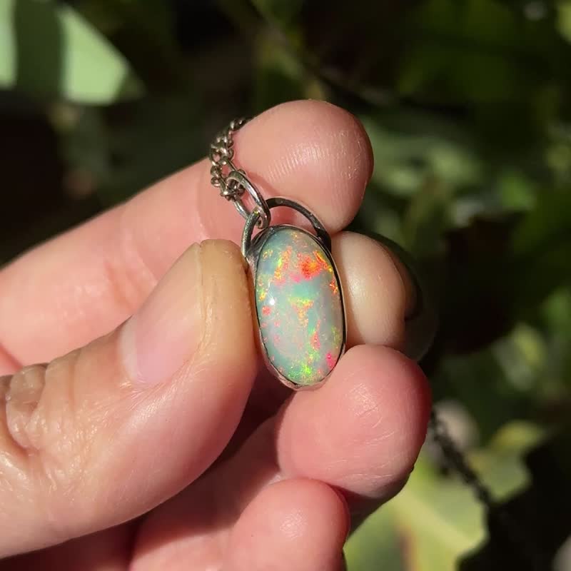 天然矿石 / 蛋白石  / 埃塞俄比亚 /纯银项链 - 项链 - 宝石 多色