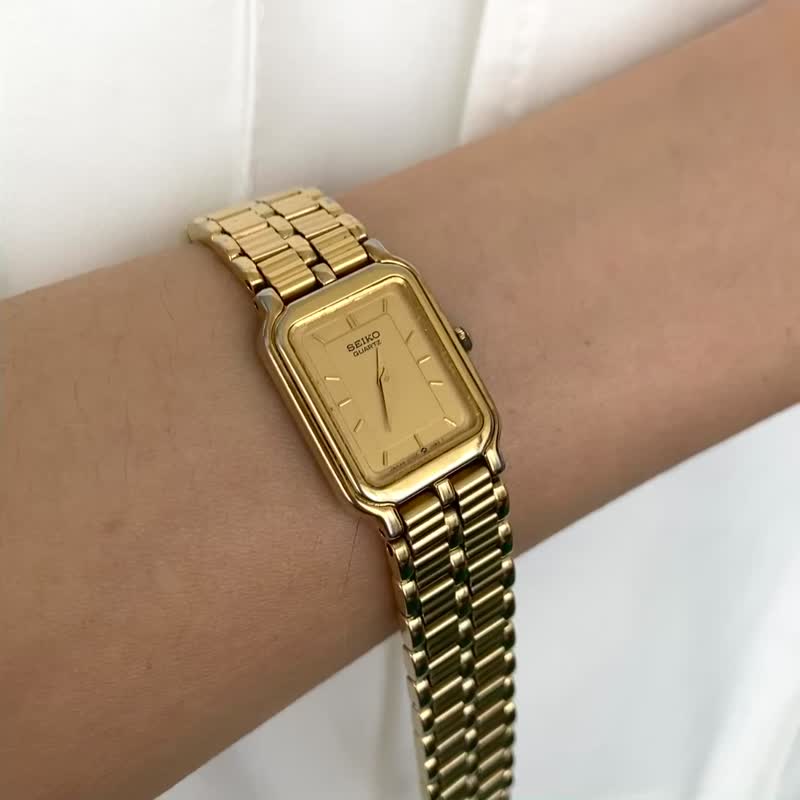 SEIKO 金色 微立体长方形表盘设计 特制表带 古董表 vintage - 女表 - 其他金属 金色