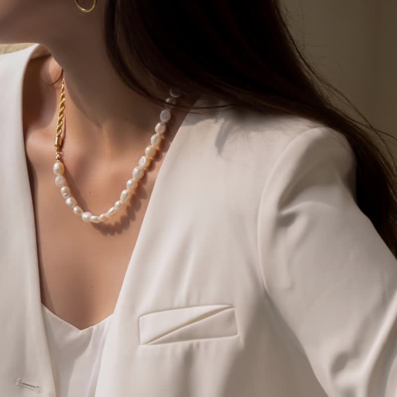 复古双融优雅项链 珍珠 | 包邮 | Belinda轻珠宝 - 项链 - 其他金属 金色