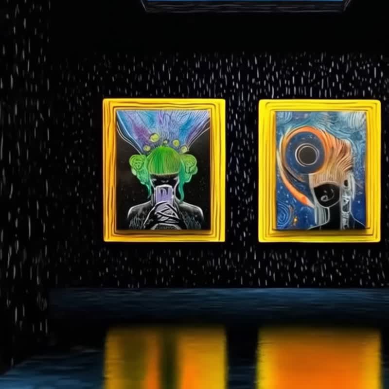 宇宙女孩画作 原创艺术 太空壁饰 黑洞艺术 - 墙贴/壁贴 - 纸 黑色