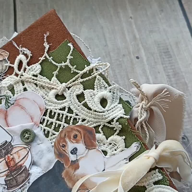 Fall junk journal Forest notebook Autumn junk book for sale completed thick lace - 笔记本/手帐 - 纸 咖啡色