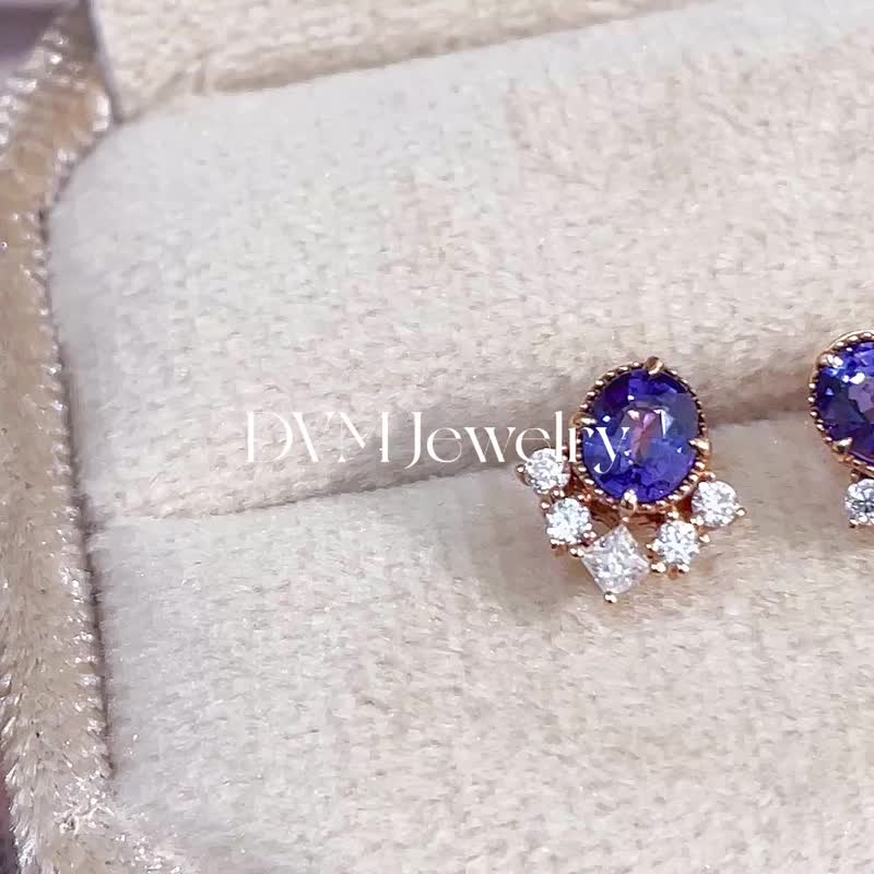 18k玫瑰金紫色蓝宝石钻石耳环 - 耳环/耳夹 - 宝石 紫色