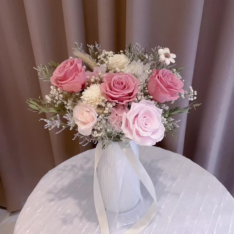 干燥玫瑰色 永生花捧花 订婚捧花 登记捧花 结婚捧花 定制捧花 - 干燥花/捧花 - 植物．花 粉红色