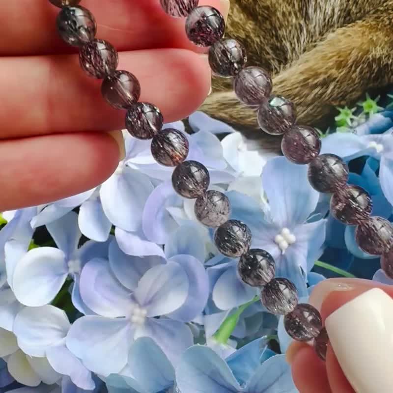 超七王者天然稀有黑红超七 6mm9.22g 矿多爆闪黑烟花彼岸花三轮骨干 - 手链/手环 - 水晶 黑色