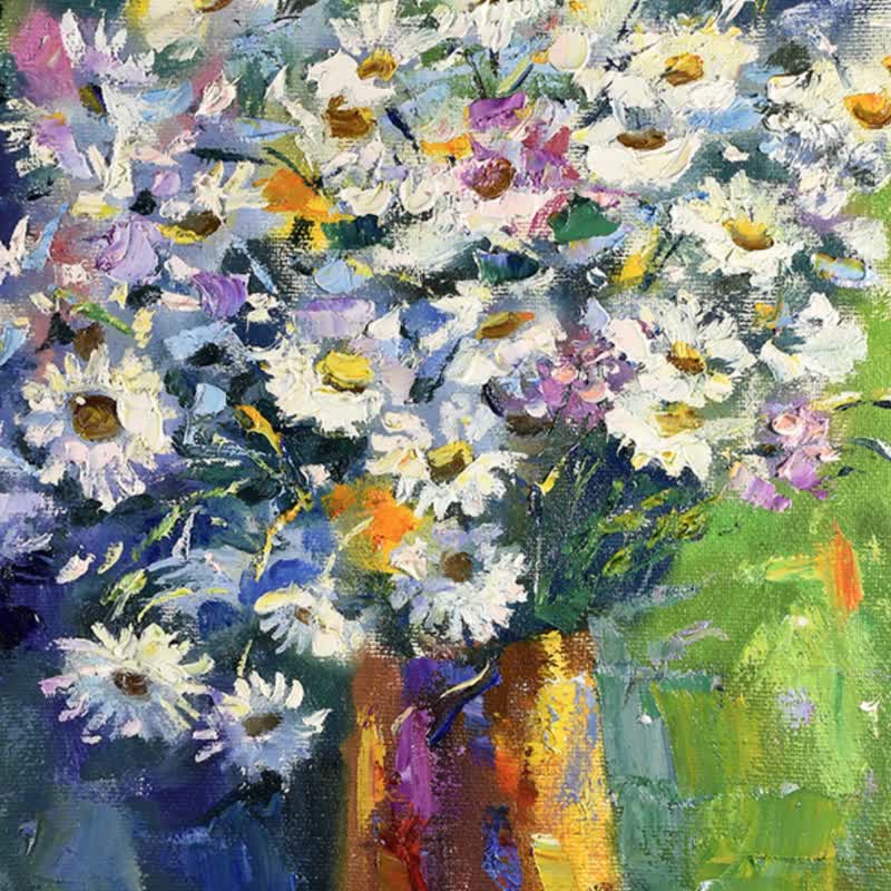 Flower Painting Daisy Original Art Floral Impressionism Artwork Oil Canvas 油畫原作 - 海报/装饰画/版画 - 其他材质 