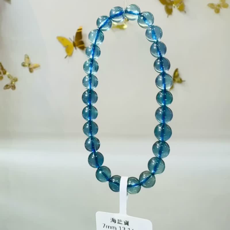精品浓色海蓝海蓝宝水晶7mm13.14g平衡情绪减缓压力沟通说服力 - 手链/手环 - 水晶 蓝色