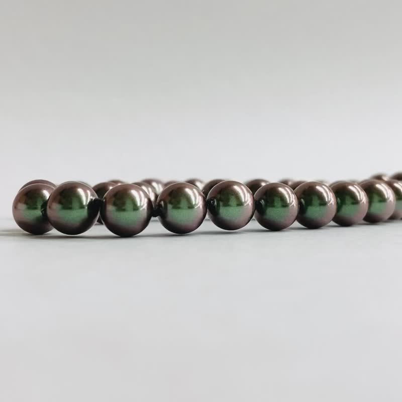 玻璃珍珠全结项链／8mm约43cm／孔雀绿／R／made in japan - 项链 - 玻璃 绿色