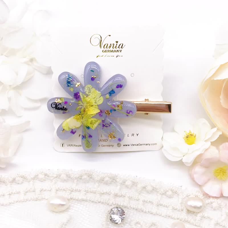 浅紫小黄花/天然干花/日本物料/晶莹剔透/发夹/一件包邮 - 发饰 - 植物．花 多色