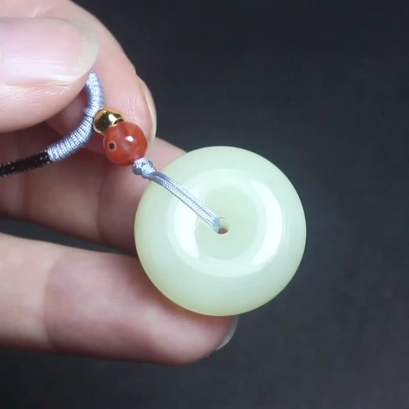 【平安扣】项链/天然和田玉吊坠/挂件/玉/寓意平平安安  健康长寿 - 项链 - 玉石 绿色